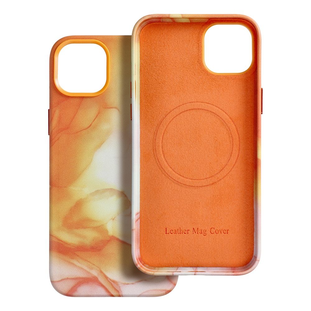 LEATHER MAG COVER case for IPHONE 14 Plus orange splash