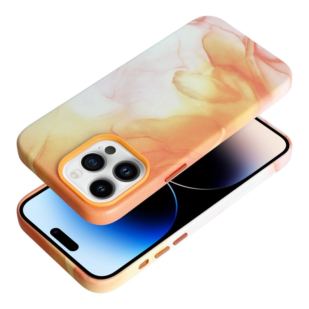 LEATHER MAG COVER case for IPHONE 14 Pro Max orange splash
