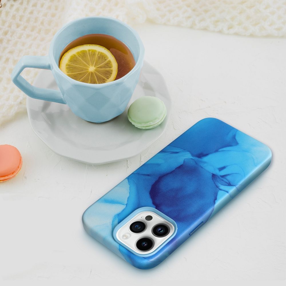 LEATHER MAG COVER case for IPHONE 14 Plus blue splash
