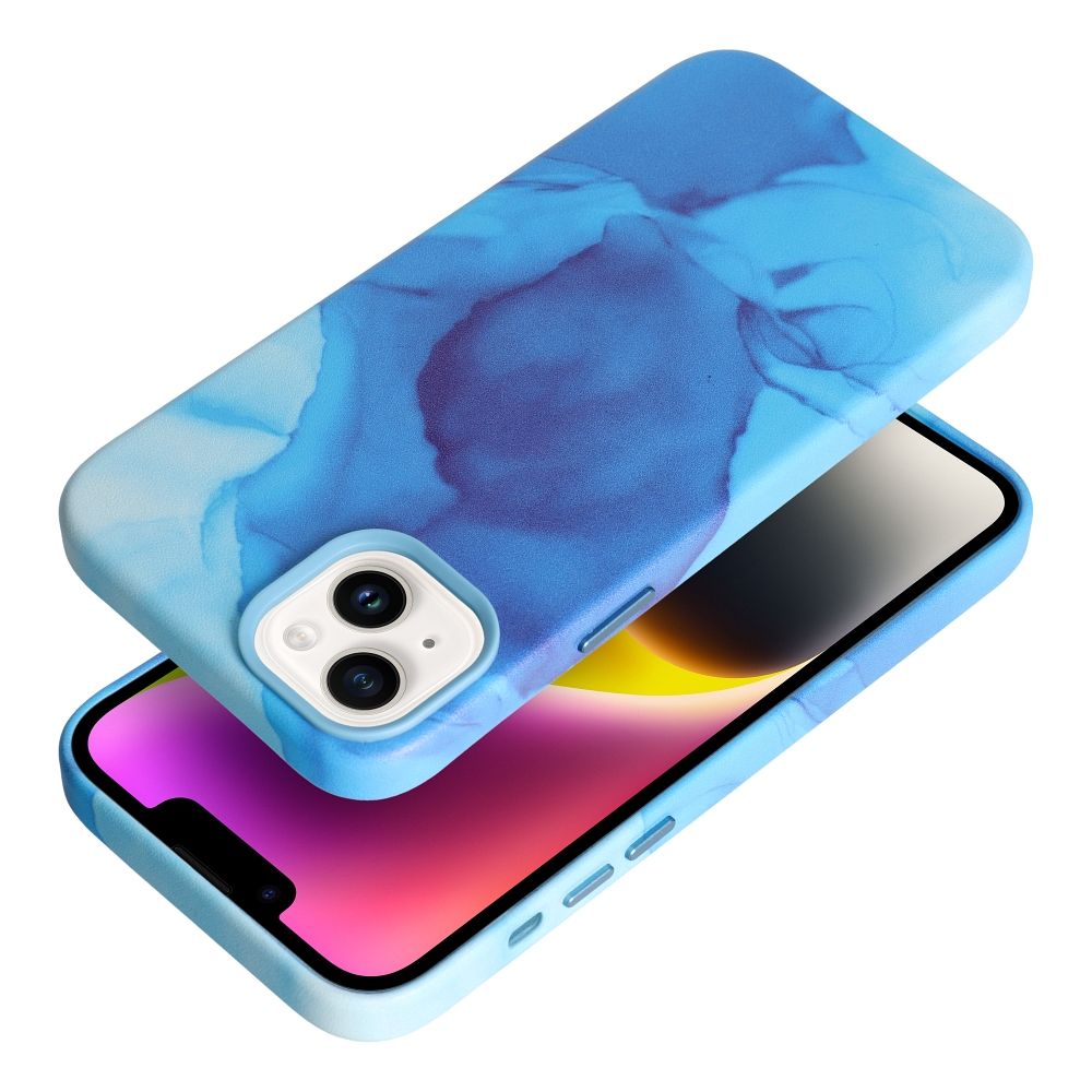 LEATHER MAG COVER case for IPHONE 14 Plus blue splash