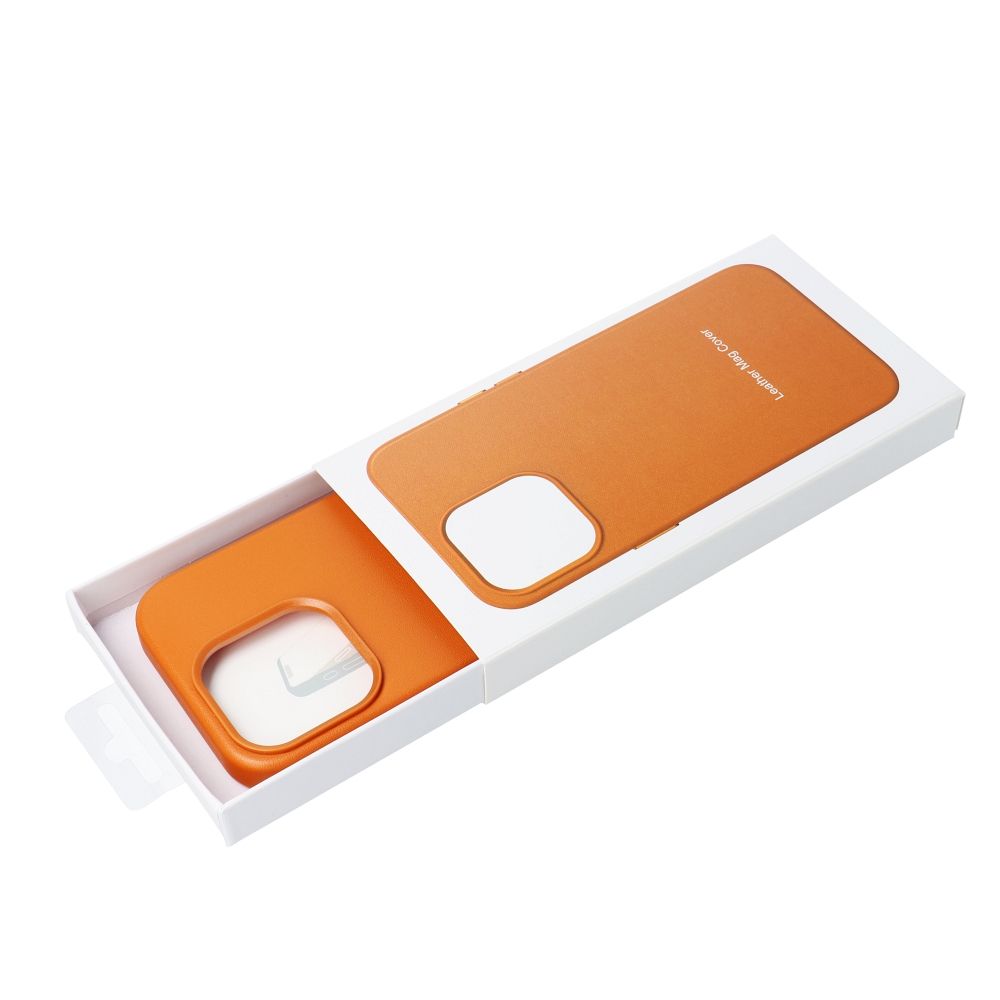 LEATHER MAG COVER case for IPHONE 15 Plus orange