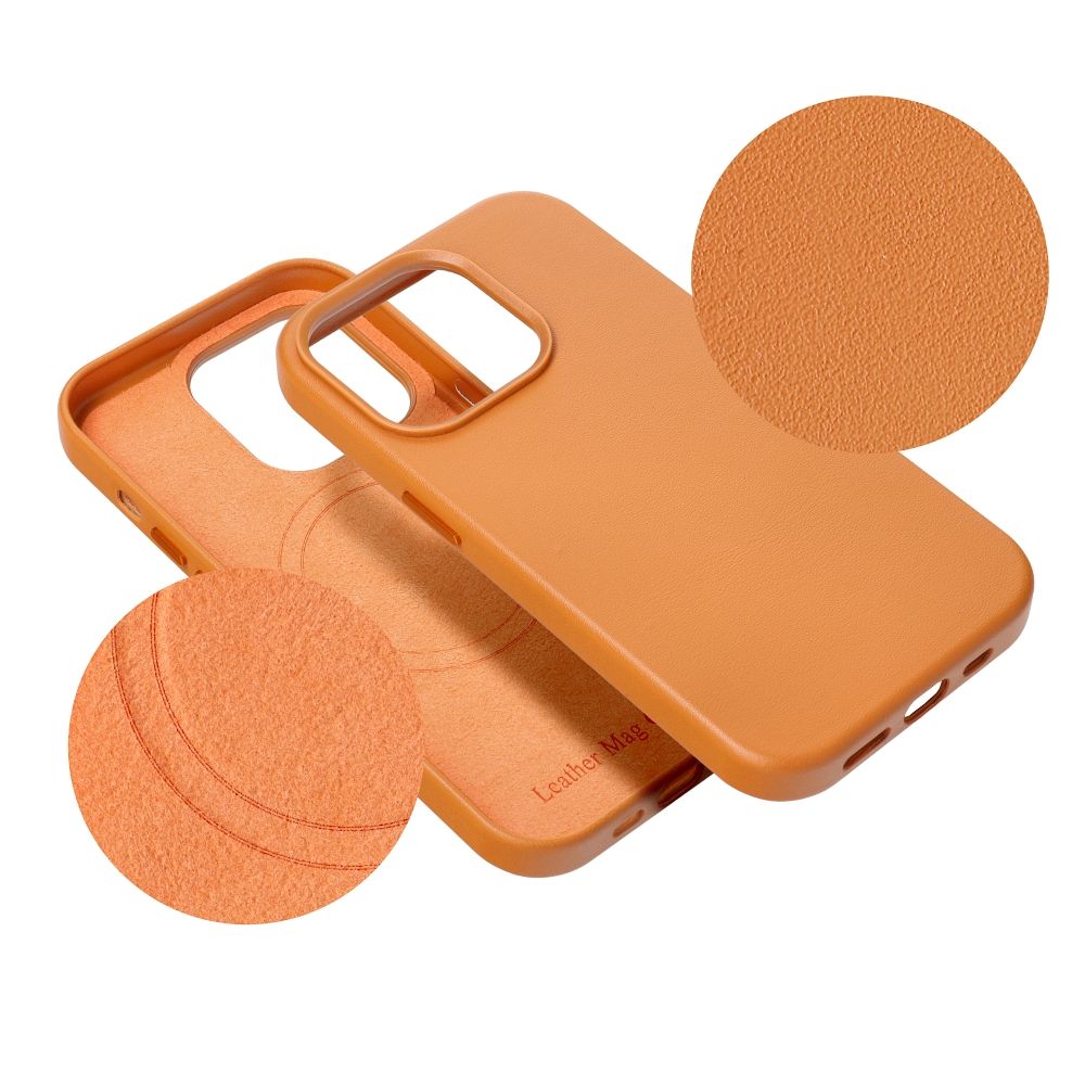 LEATHER MAG COVER case for IPHONE 15 Plus orange