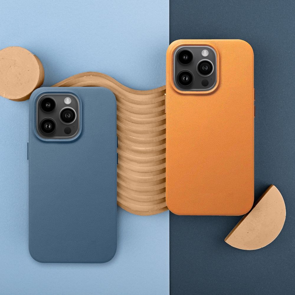 LEATHER MAG COVER case for IPHONE 15 Plus orange