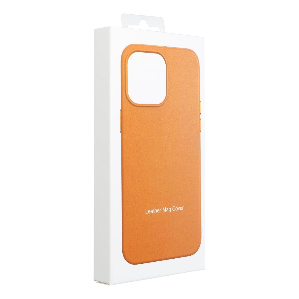 LEATHER MAG COVER case for IPHONE 15 Plus orange