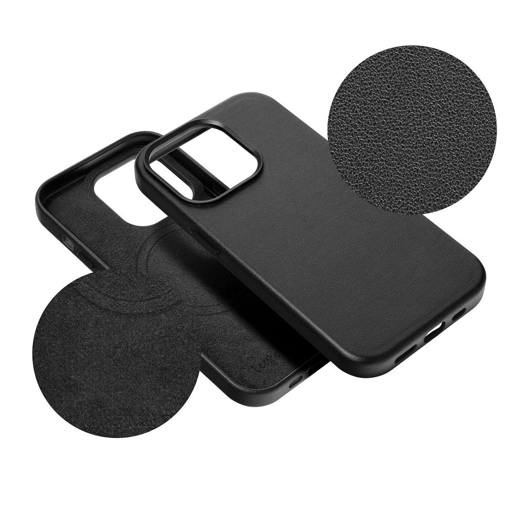 LEATHER MAG COVER case for IPHONE 15 black