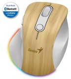 Genius Ergo 9000S Pro Myš, bezdrátová, optická, 2400DPI, 6 tlačítek, Bluetooth, 2,4GHz, USB-C nabíjení, tichá, 7bar.pods.,borovice