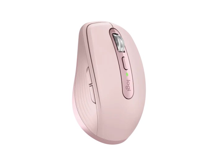 Logitech MX Anywhere 3S /Bezdrátová/Bluetooth/6 tlačítek/8 000 DPI/USB-C/Tichá/ růžová