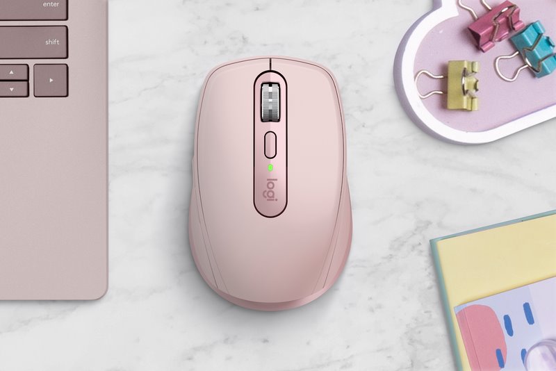 Logitech MX Anywhere 3S /Bezdrátová/Bluetooth/6 tlačítek/8 000 DPI/USB-C/Tichá/ růžová