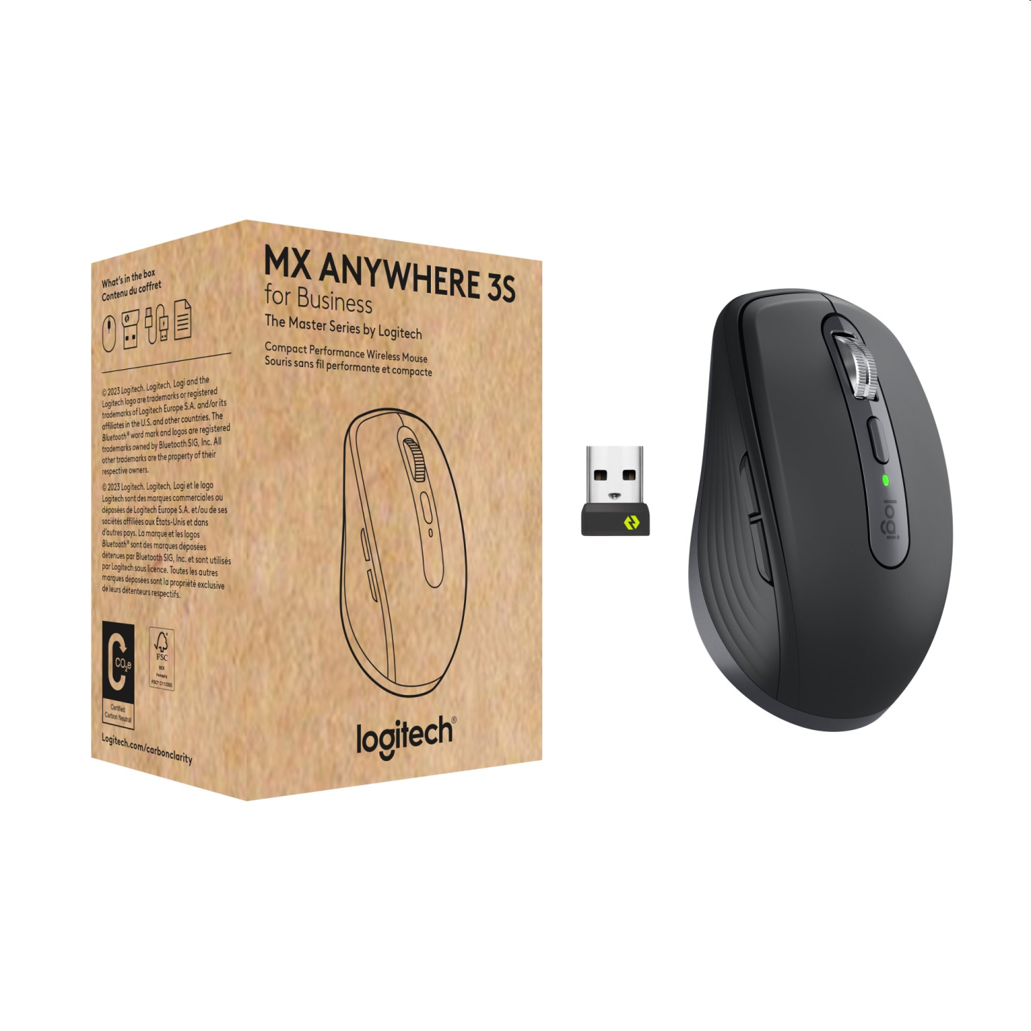 Logitech MX Anywhere 3S for Business /Bezdrátová/Bluetooth+USB/6 tlačítek/8 000 DPI/USB-C/Tichá/ šedá