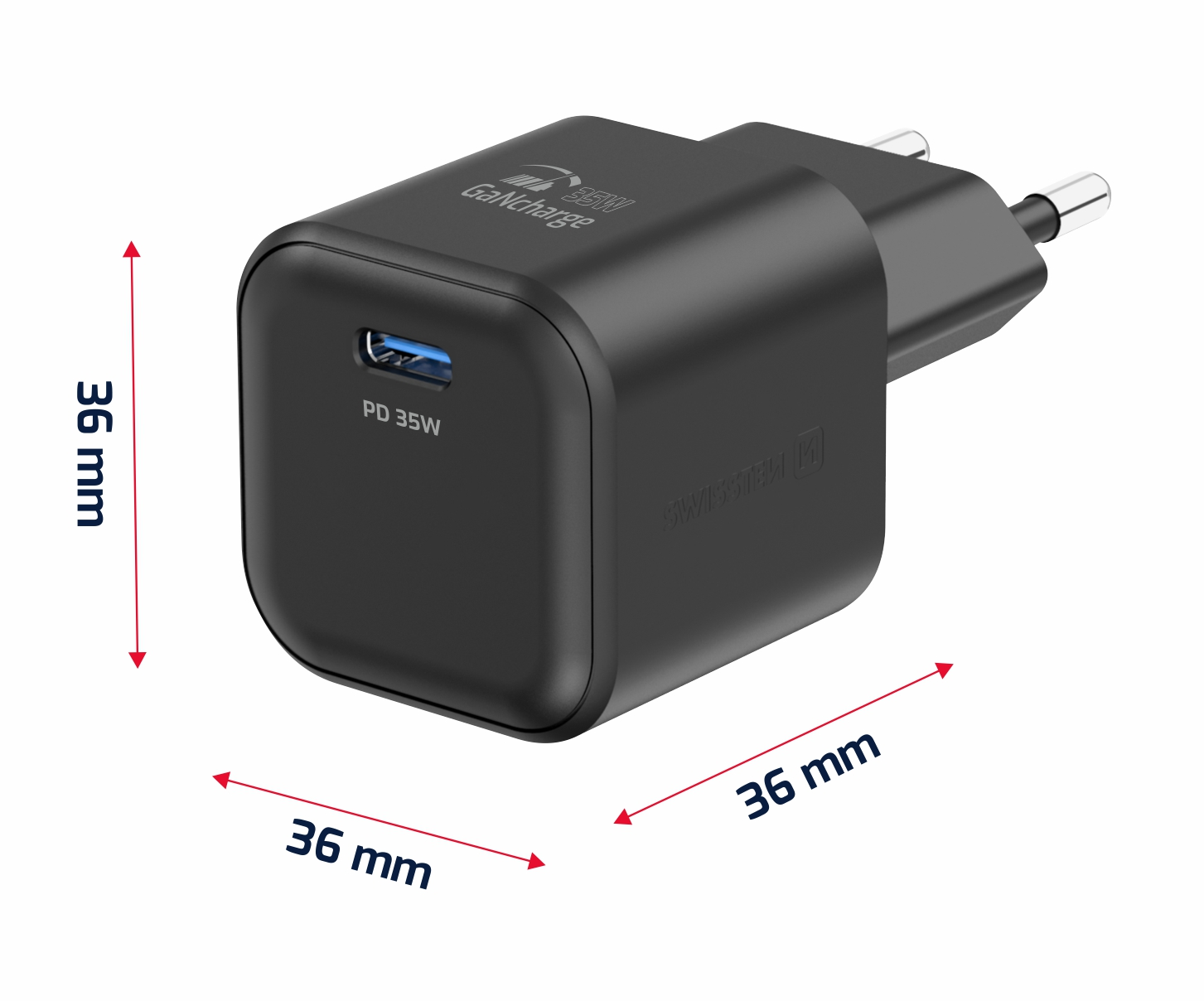 Swissten síťový adaptér /GaN/USB-C/35W/Power Delivery/ + datový kabel USB-C/USB-C/ černá