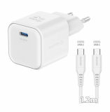 Swissten síťový adaptér /GaN/USB-C/35W/Power Delivery/ + datový kabel USB-C/USB-C/ bílá