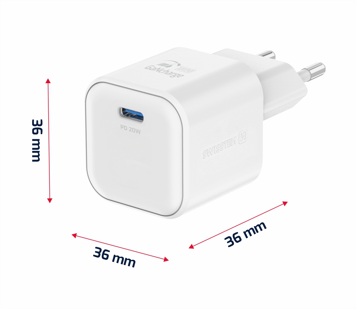 Swissten síťový adaptér /GaN/USB-C/20W/Power Delivery/ + datový kabel USB-C/lightning bílá