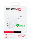 Swissten síťový adaptér Smart IC /3xUSB/3A/15W/ bílá
