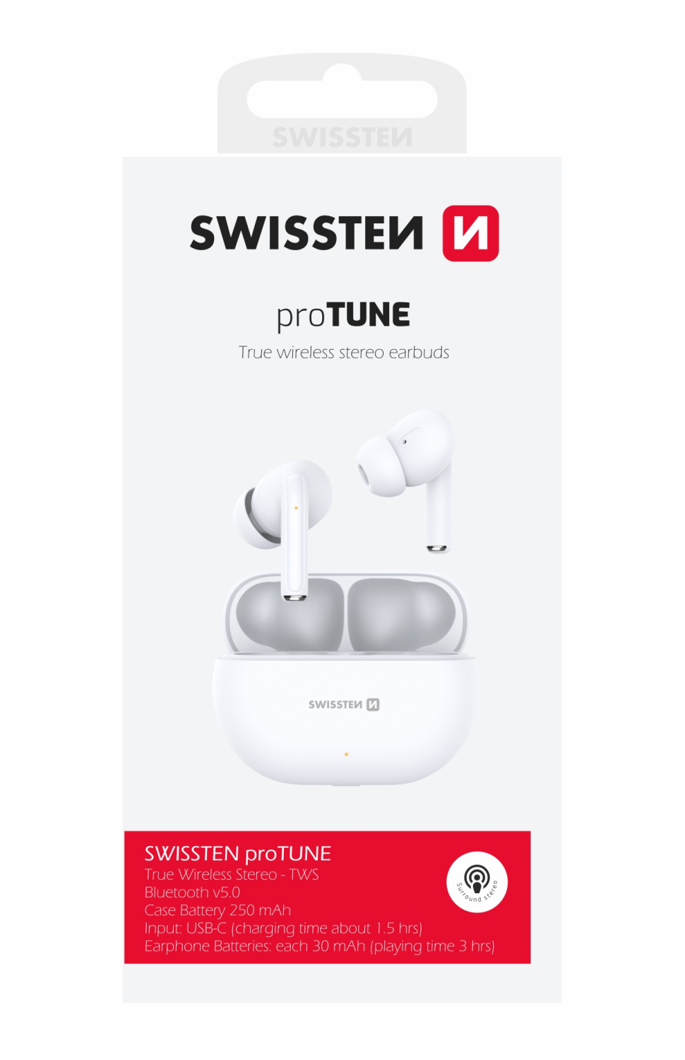Swissten Pro Tune TWS sluchátka bílá