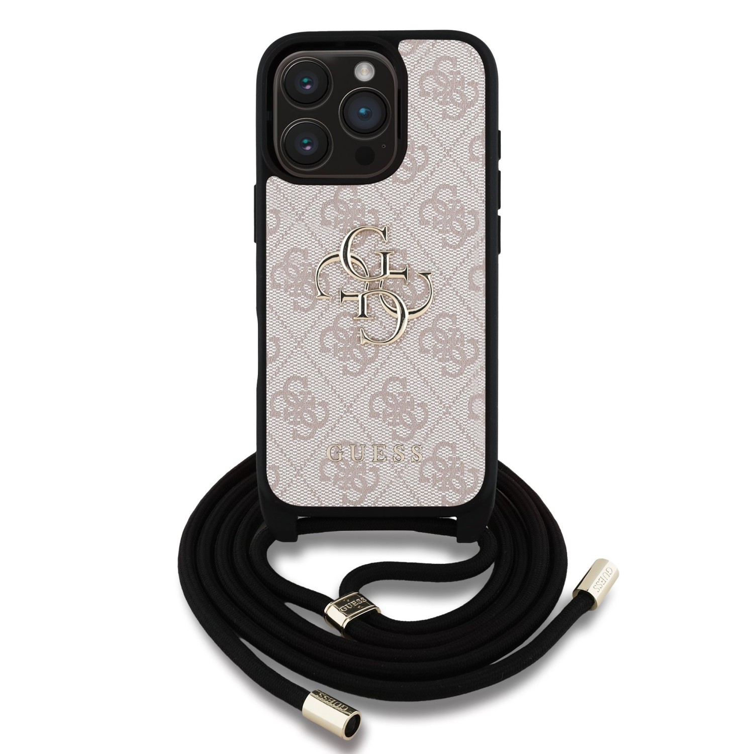 Guess PU 4G Metal Logo Crossbody Popruh Zadní Kryt pro iPhone 16 Pro Pink