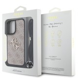 Guess PU 4G Metal Logo Crossbody Popruh Zadní Kryt pro iPhone 16 Pink