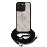 Guess PU 4G Metal Logo Crossbody Popruh Zadní Kryt pro iPhone 15 Pro Max Pink