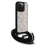 Guess PU 4G Metal Logo Crossbody Popruh Zadní Kryt pro iPhone 15 Pro Max Pink