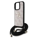 Guess PU 4G Metal Logo Crossbody Popruh Zadní Kryt pro iPhone 15 Pro Max Pink