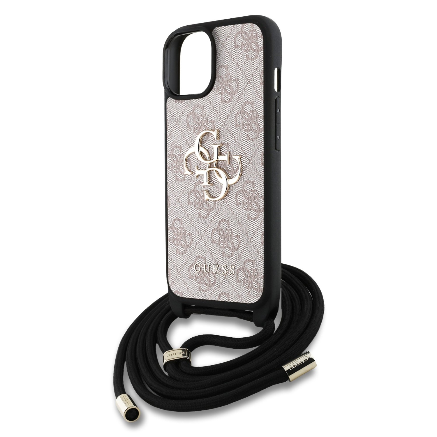 Guess PU 4G Metal Logo Crossbody Popruh Zadní Kryt pro iPhone 15 Pink