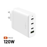 Síťová GaN nabíječka FIXED s 3xUSB-C a USB výstupem, podpora PD 3.0, 120W, bílá
