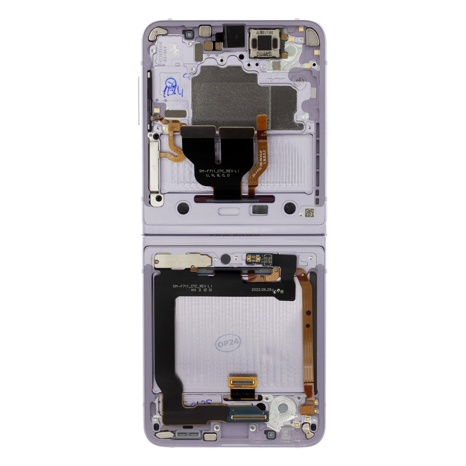LCD display + Dotyk + Přední Kryt Samsung F711B Galaxy Z Flip 3 5G Lavender No Camera (Service Pack)