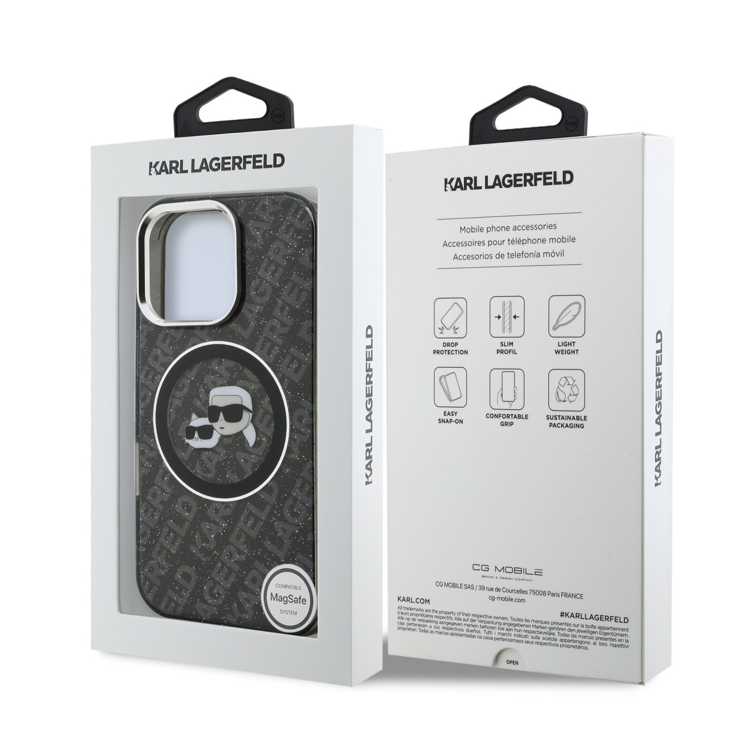 Karl Lagerfeld IML K&CH Heads Repeated Logo MagSafe Zadní Kryt pro iPhone 16 Pro Black