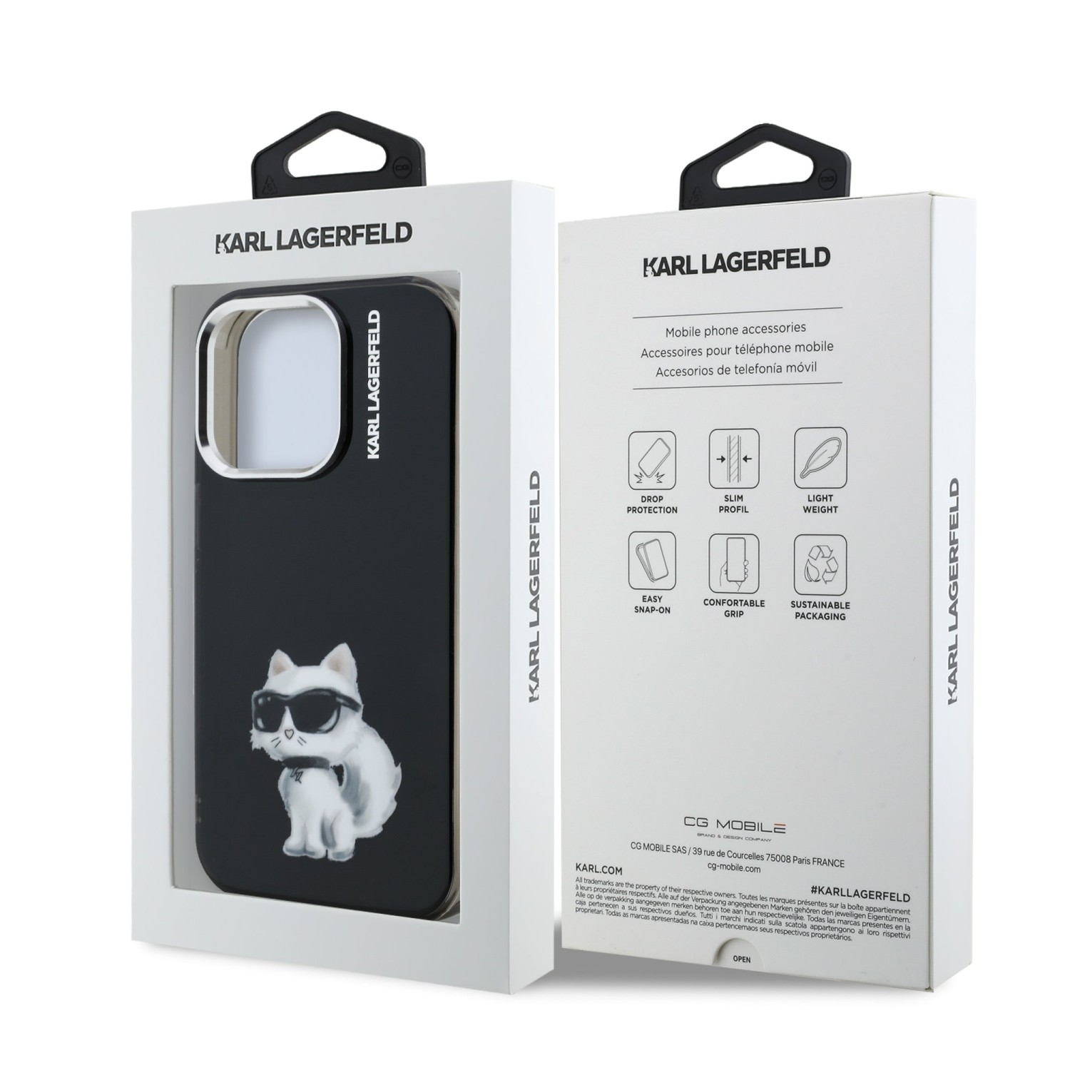 Karl Lagerfeld IML Aquarelle Choupette Zadní Kryt pro iPhone 15 Pro Black