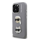 Karl Lagerfeld Grained PU K&CH Heads Zadní Kryt pro iPhone 16 Pro Max Grey