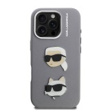 Karl Lagerfeld Grained PU K&CH Heads Zadní Kryt pro iPhone 16 Pro Max Grey