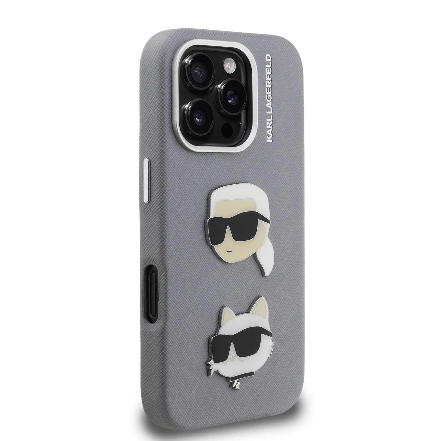 Karl Lagerfeld Grained PU K&CH Heads Zadní Kryt pro iPhone 16 Pro Max Grey