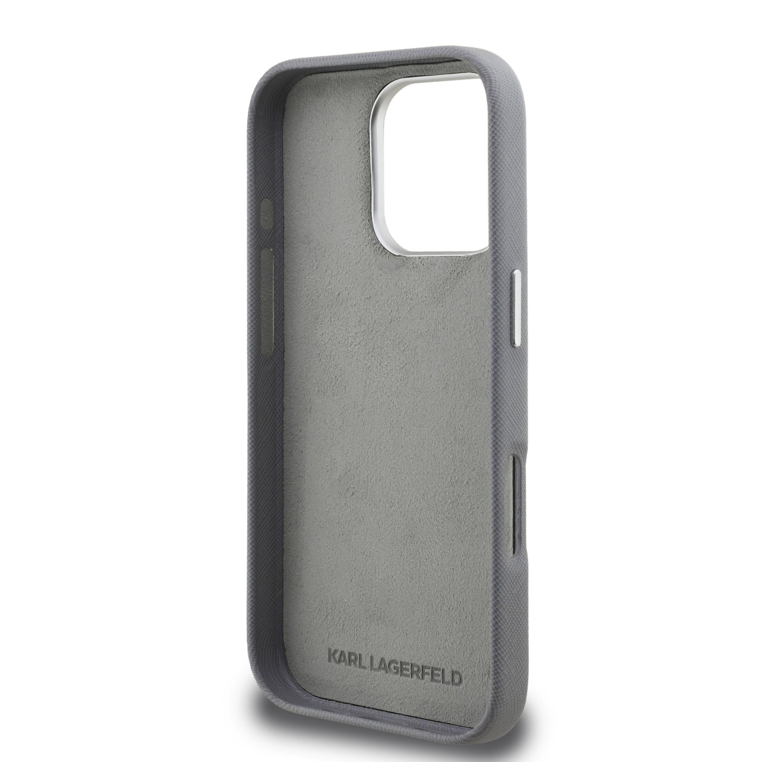 Karl Lagerfeld Grained PU K&CH Heads Zadní Kryt pro iPhone 16 Pro Max Grey