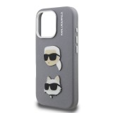 Karl Lagerfeld Grained PU K&CH Heads Zadní Kryt pro iPhone 16 Pro Grey