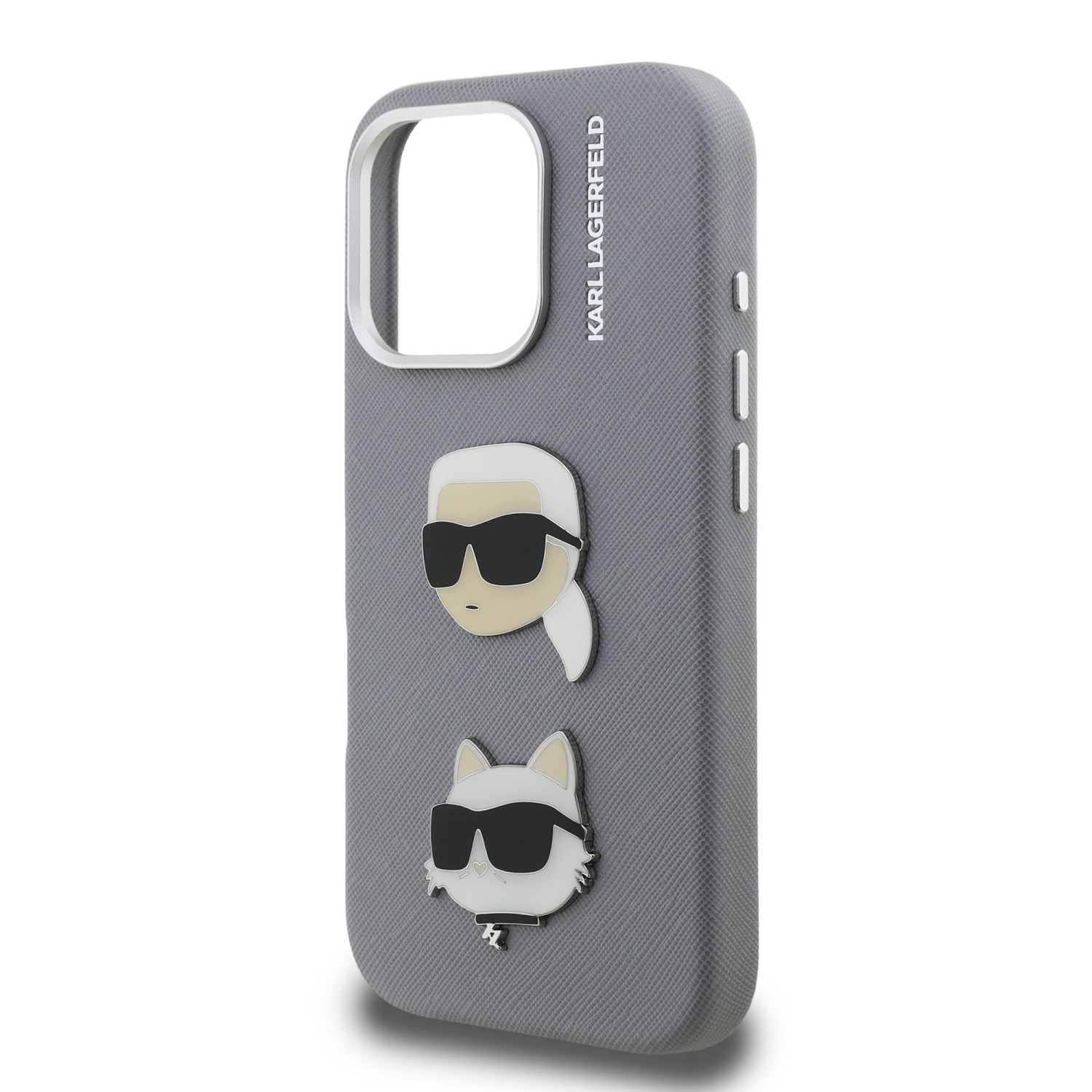 Karl Lagerfeld Grained PU K&CH Heads Zadní Kryt pro iPhone 16 Pro Grey