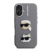 Karl Lagerfeld Grained PU K&CH Heads Zadní Kryt pro iPhone 16 Grey