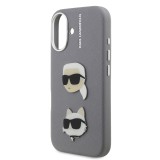 Karl Lagerfeld Grained PU K&CH Heads Zadní Kryt pro iPhone 16 Grey