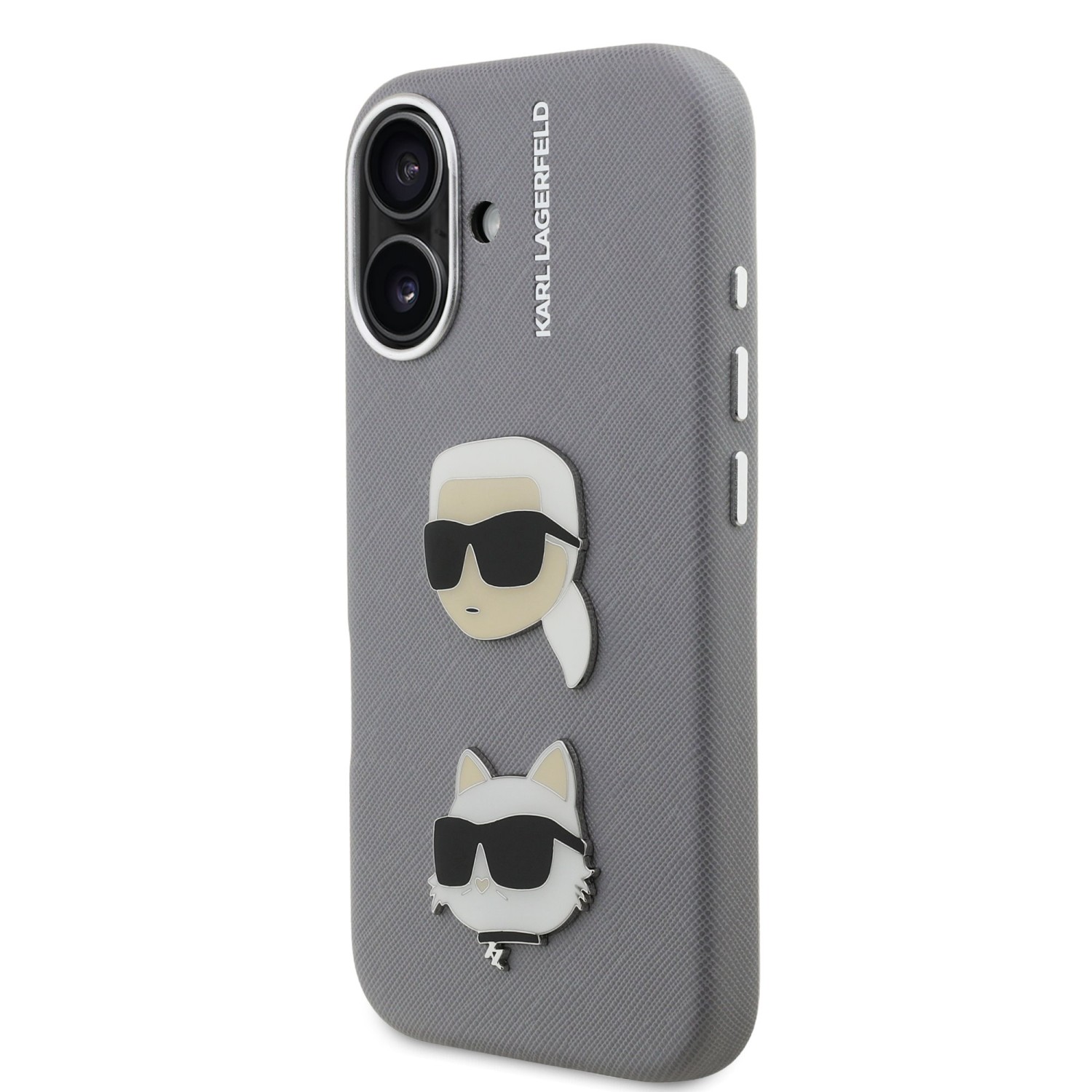 Karl Lagerfeld Grained PU K&CH Heads Zadní Kryt pro iPhone 16 Grey