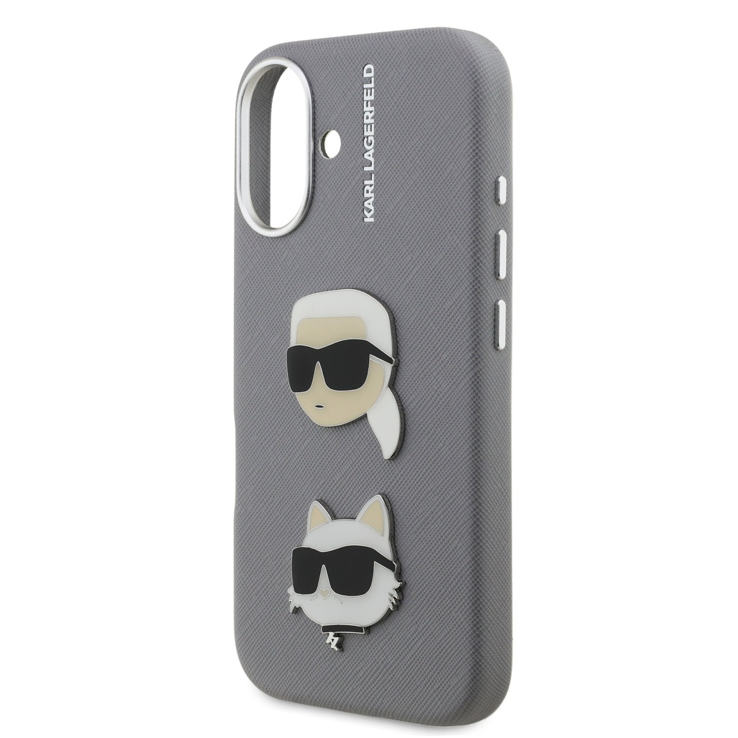 Karl Lagerfeld Grained PU K&CH Heads Zadní Kryt pro iPhone 16 Grey