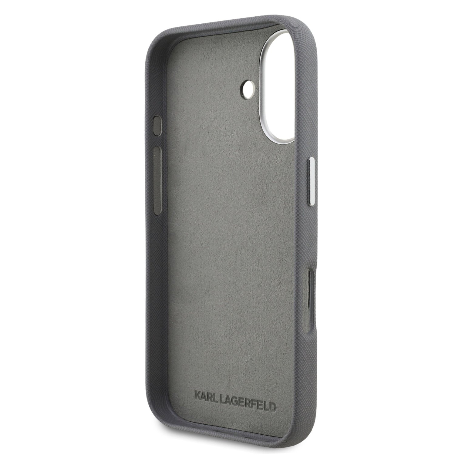 Karl Lagerfeld Grained PU K&CH Heads Zadní Kryt pro iPhone 16 Grey