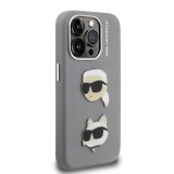 Karl Lagerfeld Grained PU K&CH Heads Zadní Kryt pro iPhone 15 Pro Grey