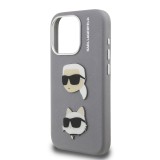 Karl Lagerfeld Grained PU K&CH Heads Zadní Kryt pro iPhone 15 Pro Grey
