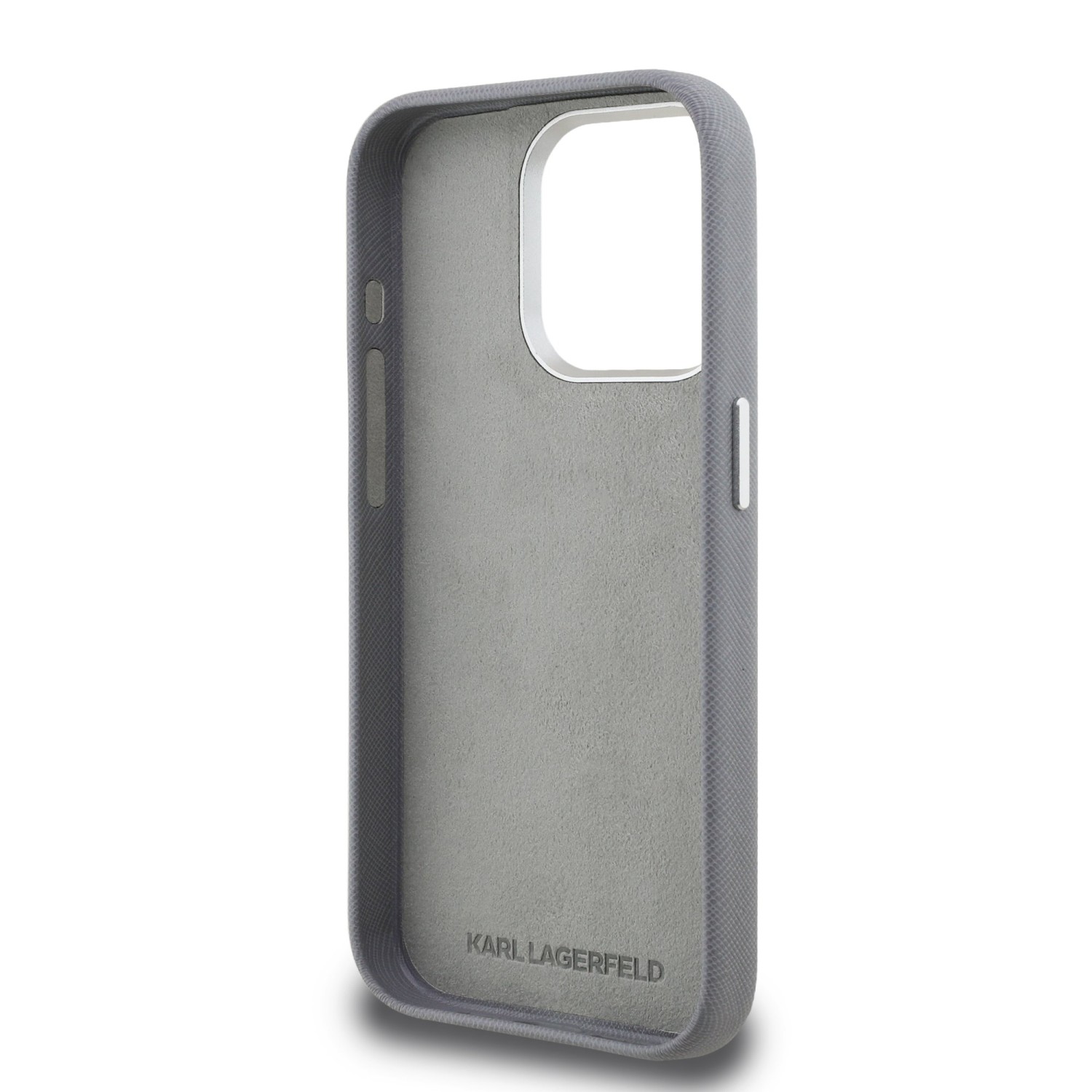 Karl Lagerfeld Grained PU K&CH Heads Zadní Kryt pro iPhone 15 Pro Grey
