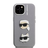 Karl Lagerfeld Grained PU K&CH Heads Zadní Kryt pro iPhone 15 Grey