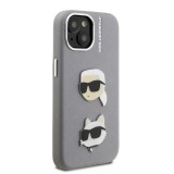 Karl Lagerfeld Grained PU K&CH Heads Zadní Kryt pro iPhone 15 Grey