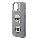 Karl Lagerfeld Grained PU K&CH Heads Zadní Kryt pro iPhone 15 Grey