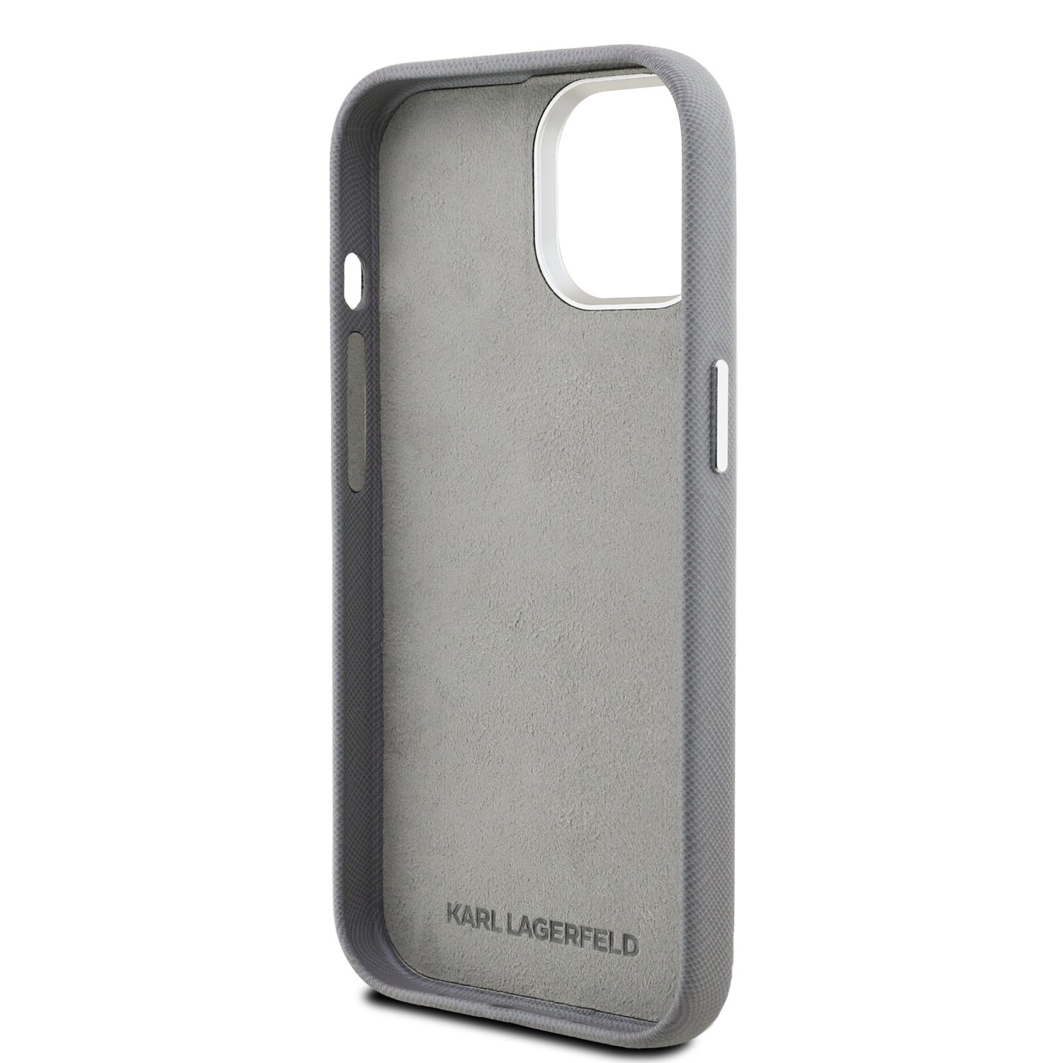Karl Lagerfeld Grained PU K&CH Heads Zadní Kryt pro iPhone 15 Grey