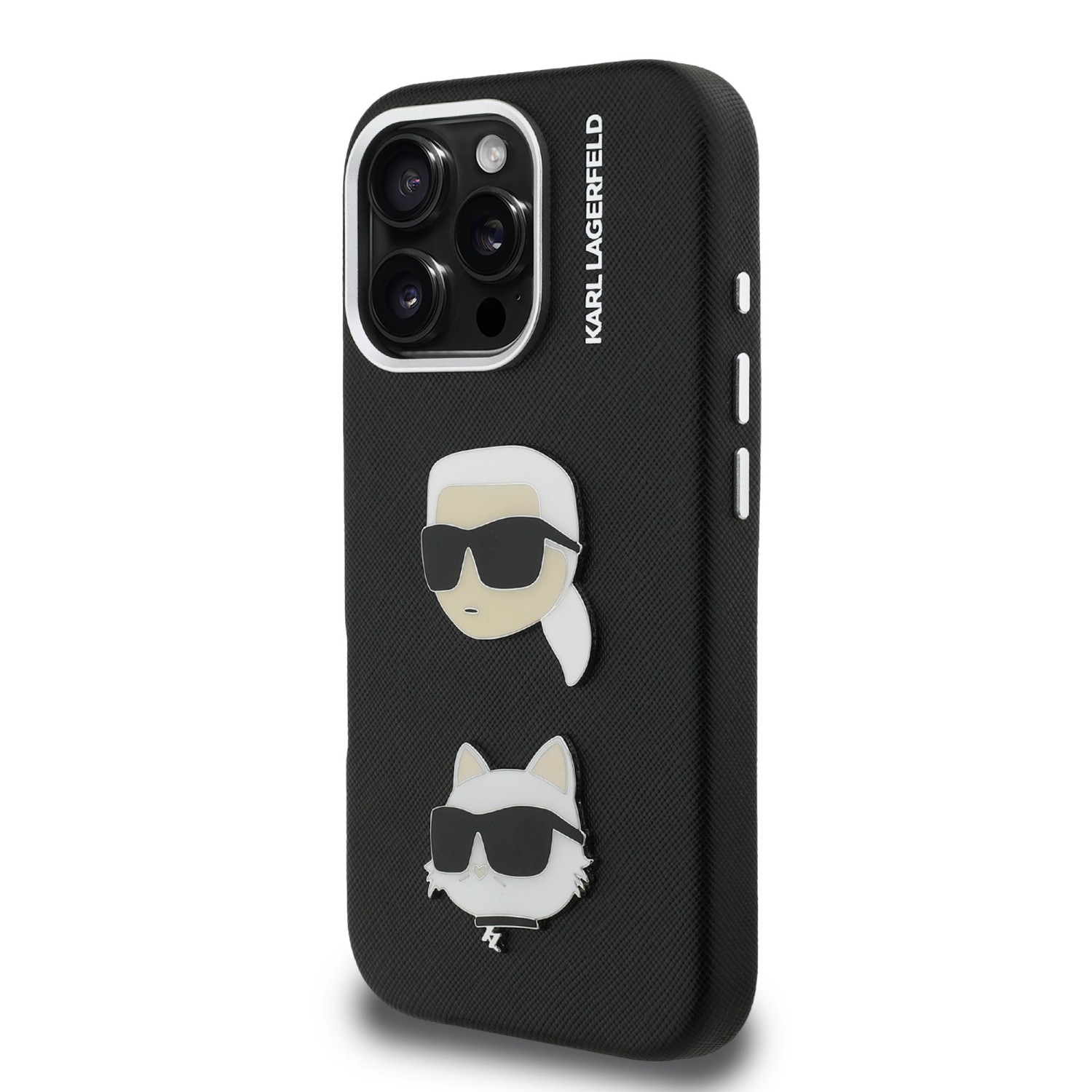 Karl Lagerfeld Grained PU K&CH Heads Zadní Kryt pro iPhone 16 Pro Black