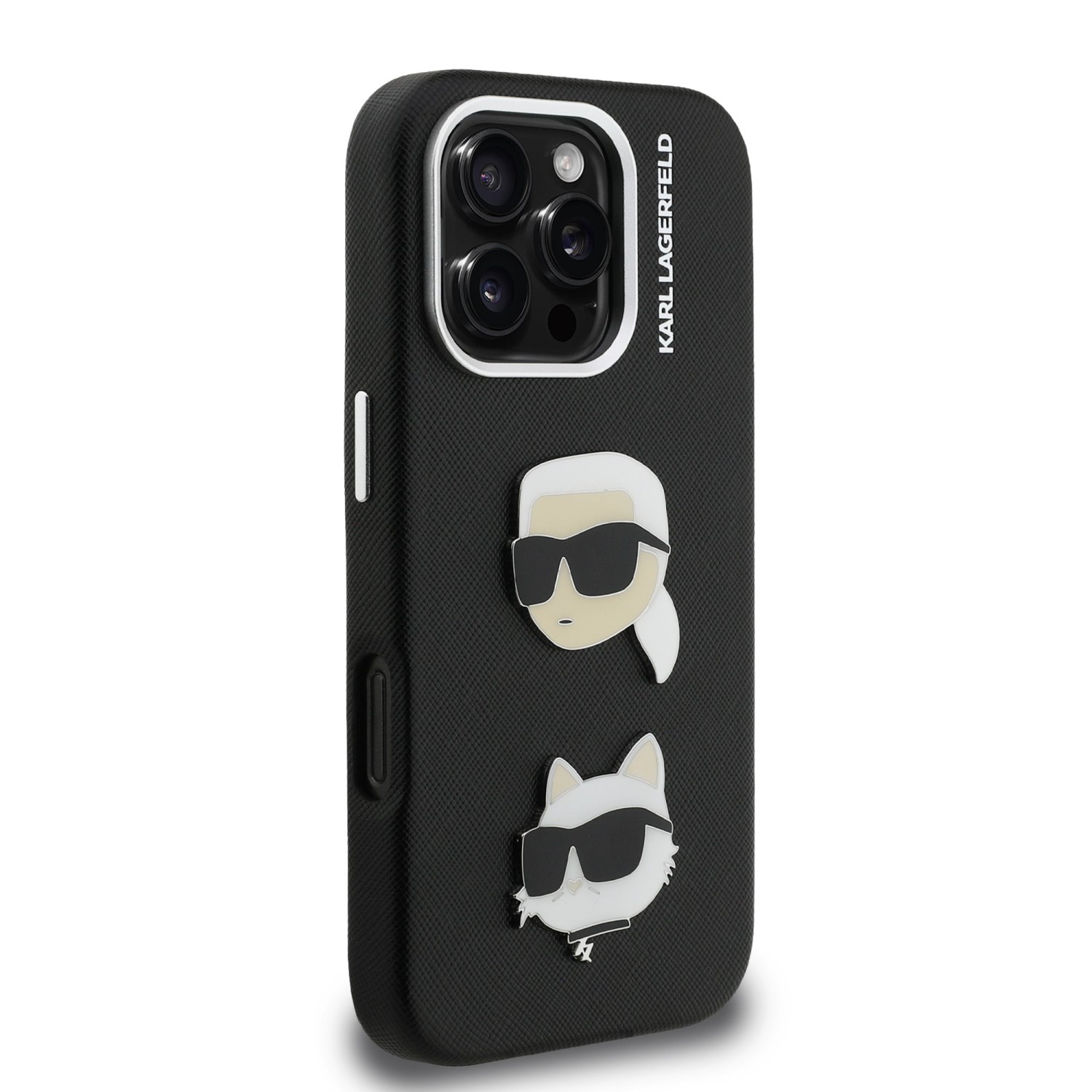 Karl Lagerfeld Grained PU K&CH Heads Zadní Kryt pro iPhone 16 Pro Black