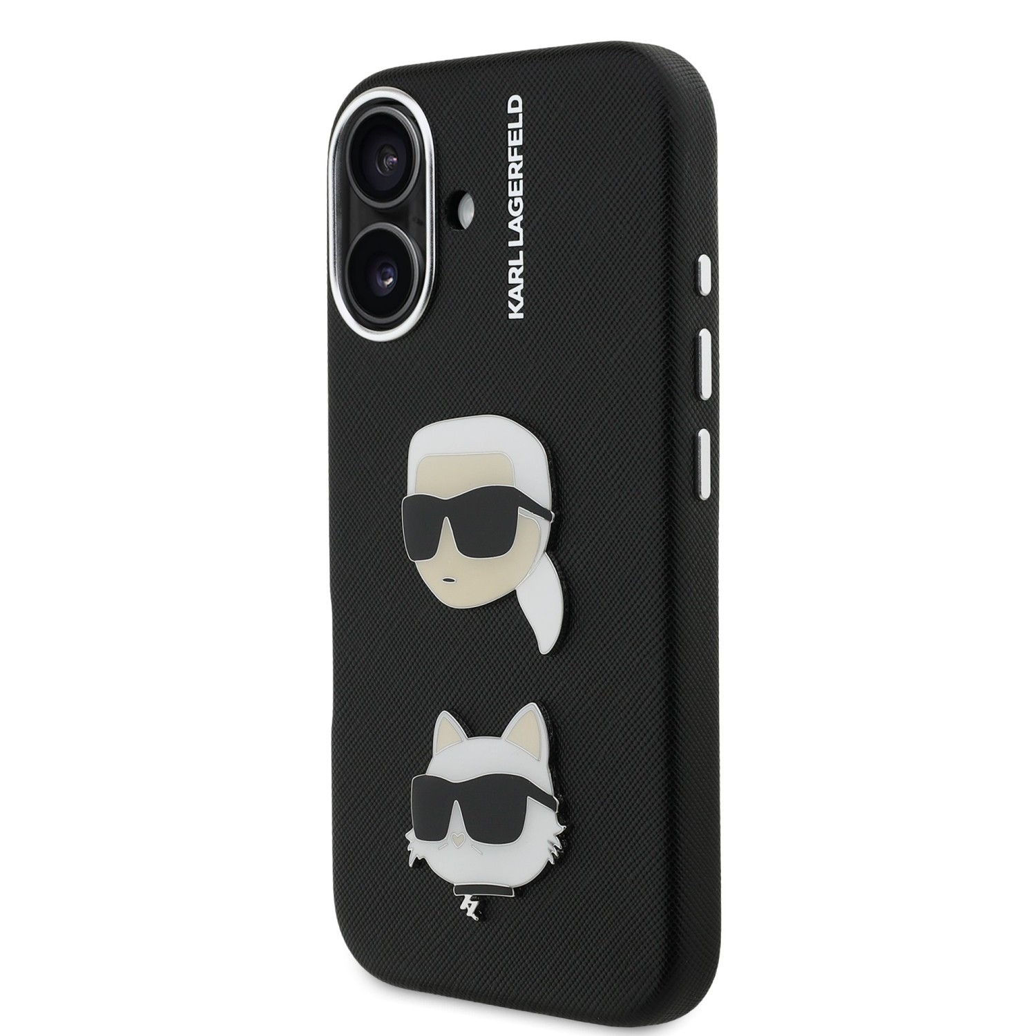 Karl Lagerfeld Grained PU K&CH Heads Zadní Kryt pro iPhone 16 Black