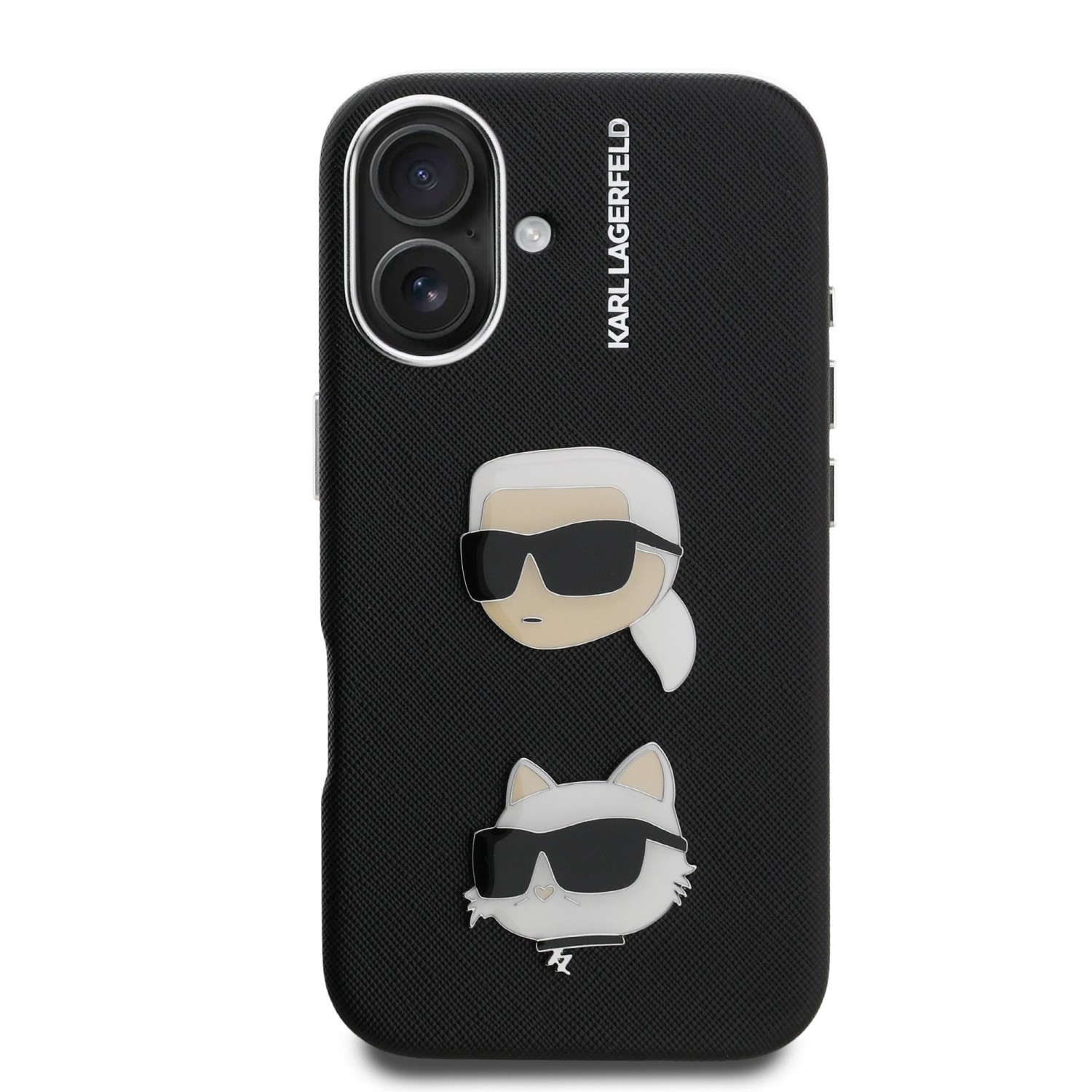 Karl Lagerfeld Grained PU K&CH Heads Zadní Kryt pro iPhone 16 Black